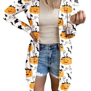 Smiling Pumpkin Halloween Print Cardigan Size 12